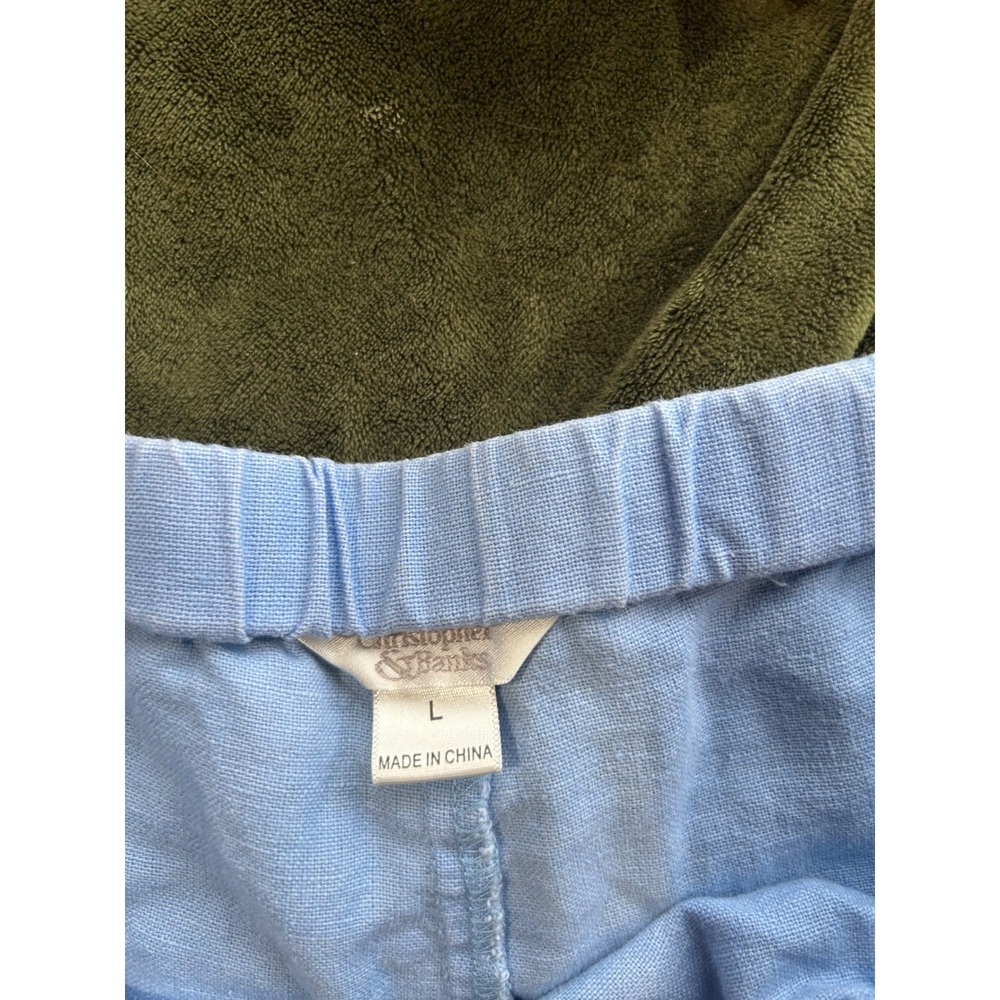Christopher & Banks Womens Large Blue Linen Blend Drawstring Capri Pants Button - Picture 7 of 7